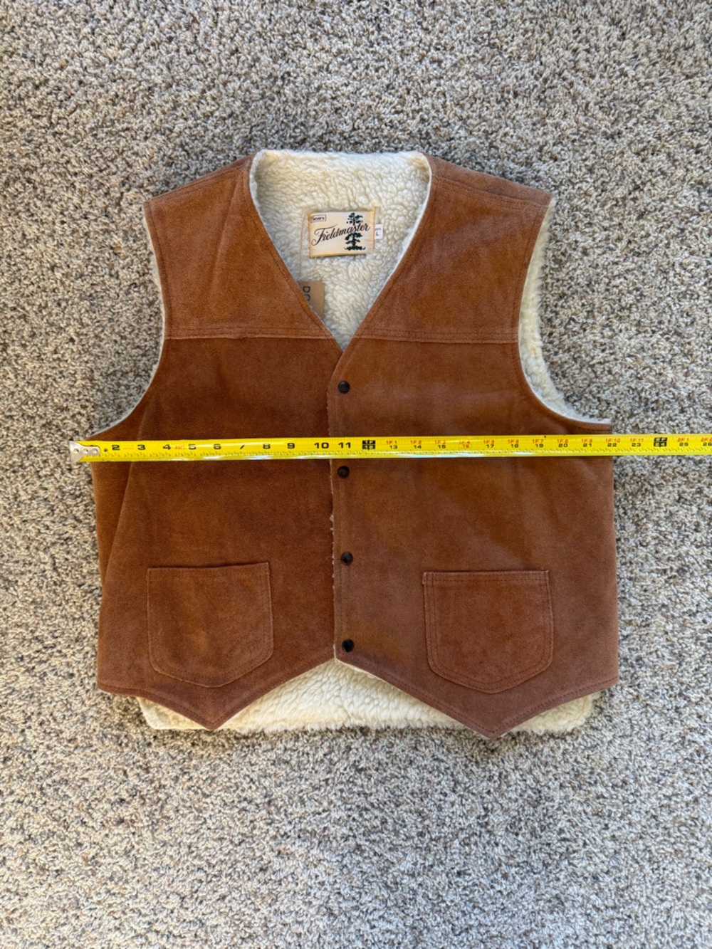 Vintage Sears Fieldmaster Brown Suede Sherpa Lined Vest Large - Picture 4 of 5